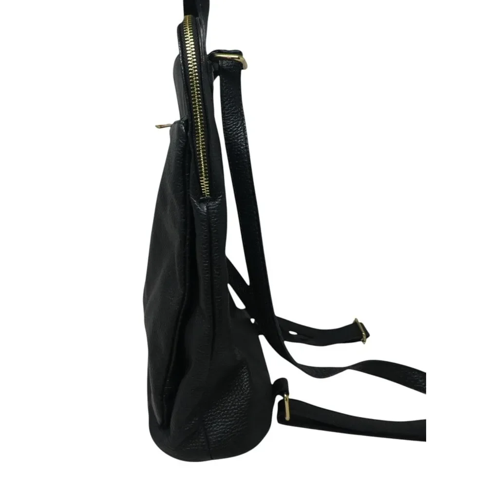 Borse In Pelle Black Pebbled Leather Convertible Purse Backpack Bag